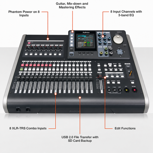 DP-24SD 24-Track Digital Portastudio Recorder with 8 XLR Inputs & Built-In Effects