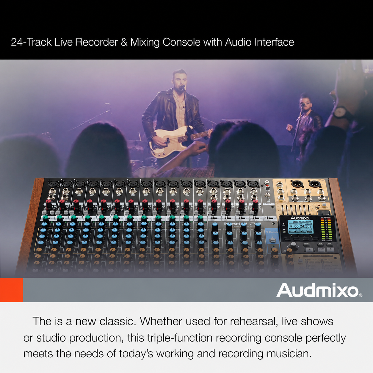24-Track Professional Analog Mixer with USB Audio Interface & Multi-Track Recording