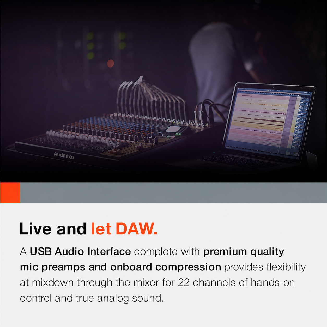 24-Track Professional Analog Mixer with USB Audio Interface & Multi-Track Recording