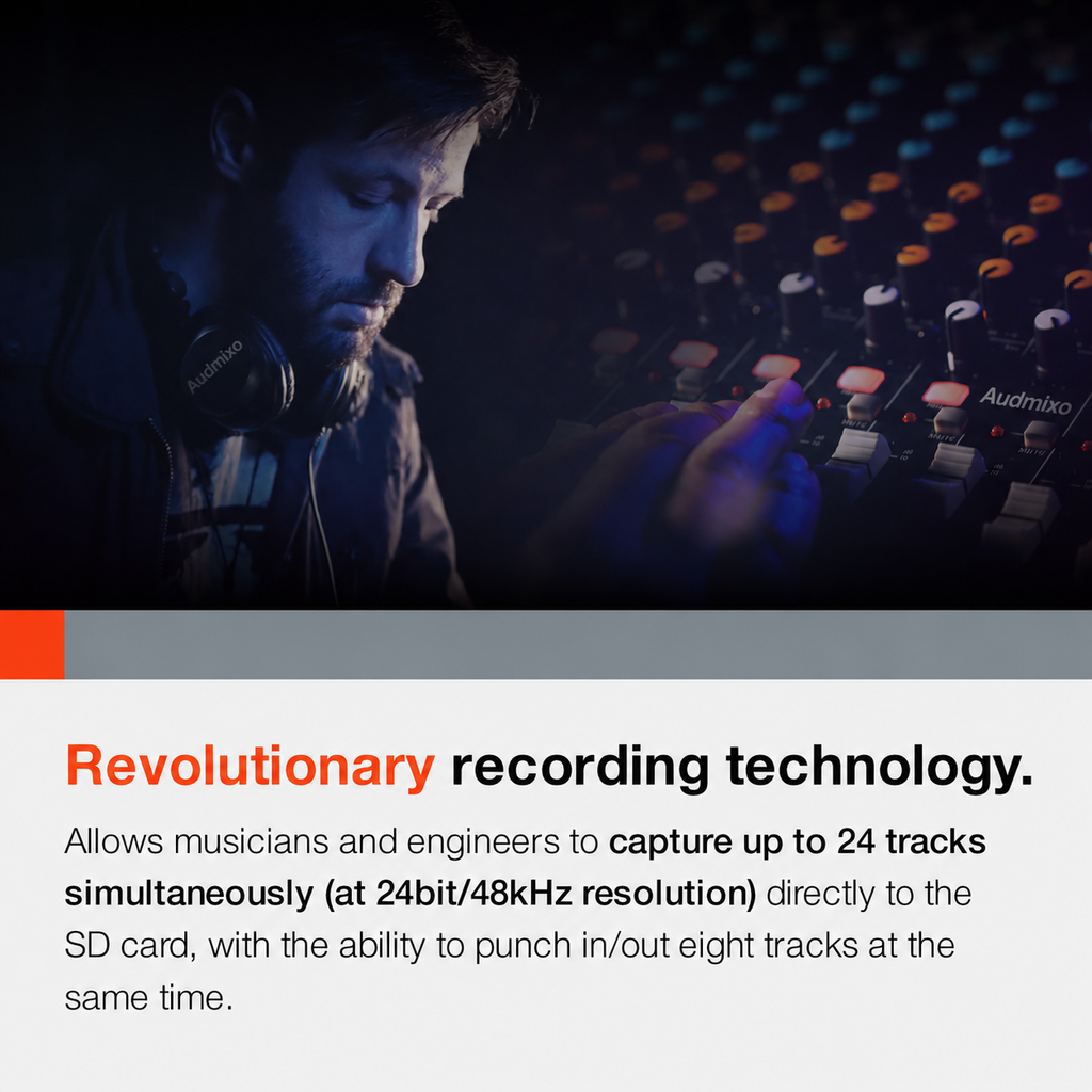 24-Track Professional Analog Mixer with USB Audio Interface & Multi-Track Recording