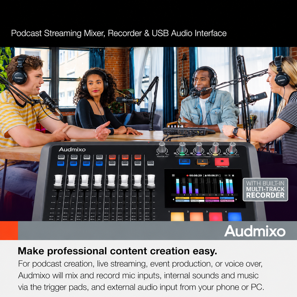 Mixcast 4 Podcast Production Studio with Mixer, Recorder & USB Audio Interface